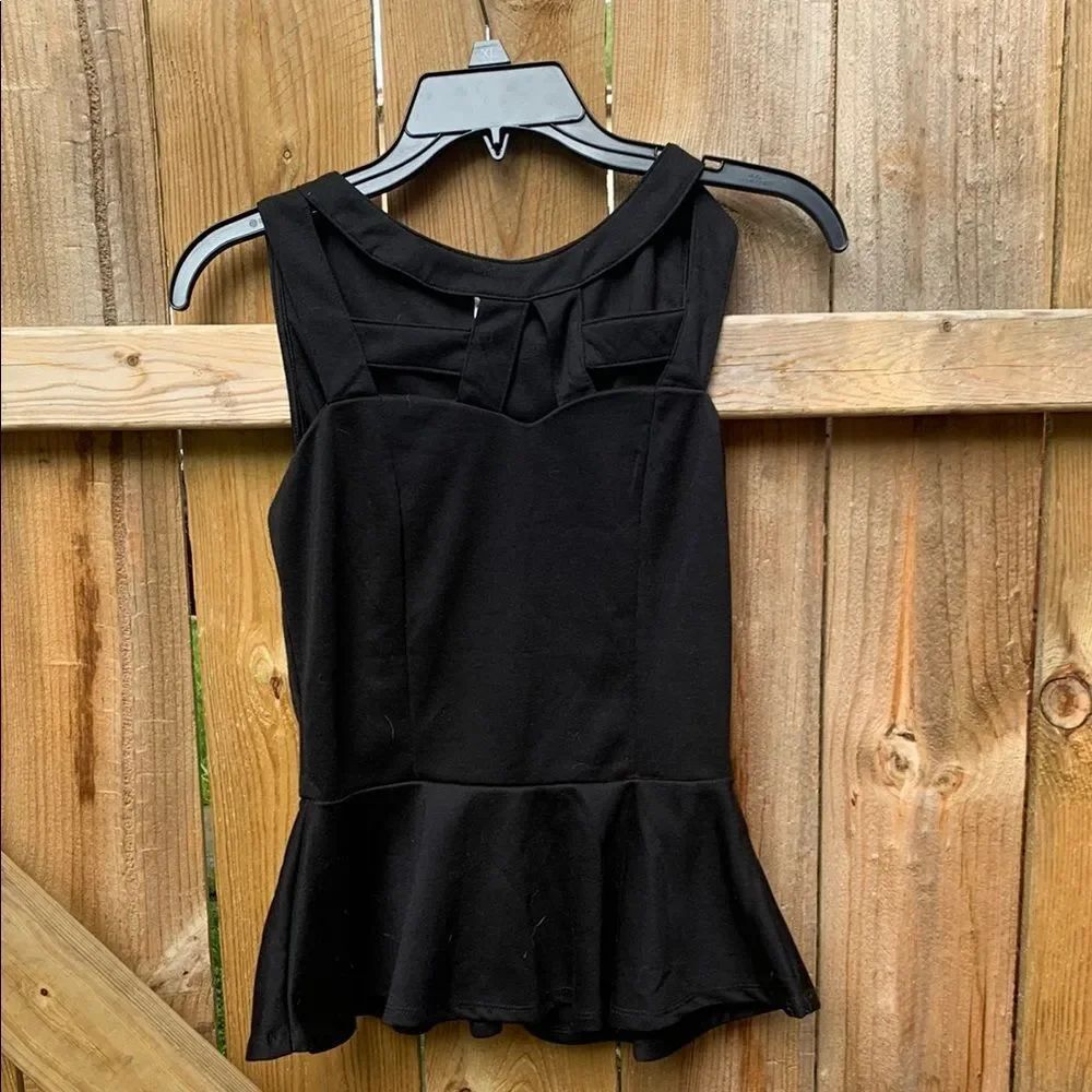 Dots Black Sleeveless Peplum Tank Top
